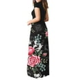 thumbnail image 6 of Wycnly Summer Dresses for Women Vintage Empire Waist Pleated Swing A Line Long Dresses with Pocket 2024 Short Sleeve Round Neck Floral Print Maxi Formal Dress Black s, 6 of 7