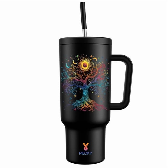 40 oz glass, stainless steel thermos, keeps hot or cold, food safe, non-slip base, easy to clean, fits in car cup holders, holiday gifts, Halloween gifts