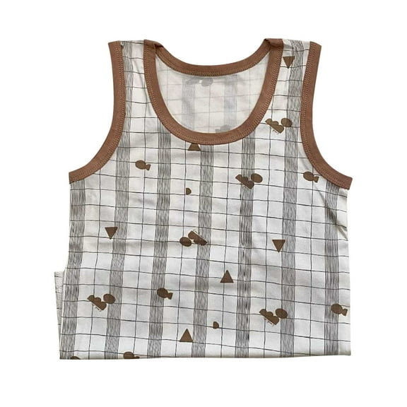 Cethrio Boys Cotton Tank Tops, Breathable Sleeveless Crewneck Printed Summer Undershirts Brown Size 10-12