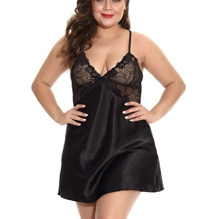 adviicd Womens Nightgowns Women Plus Size Lingerie Lace Chemise Mesh Sleepwear Black 5XL