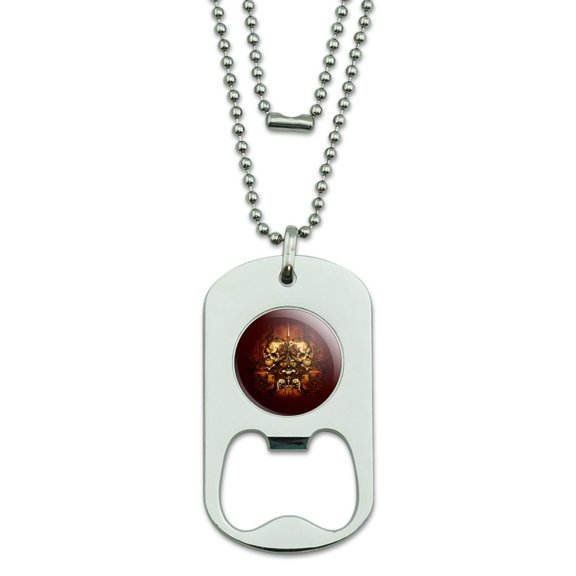 Victorian Skulls Biker Chopper Motorcycle Military Dog Tag Bottle Opener Pendant