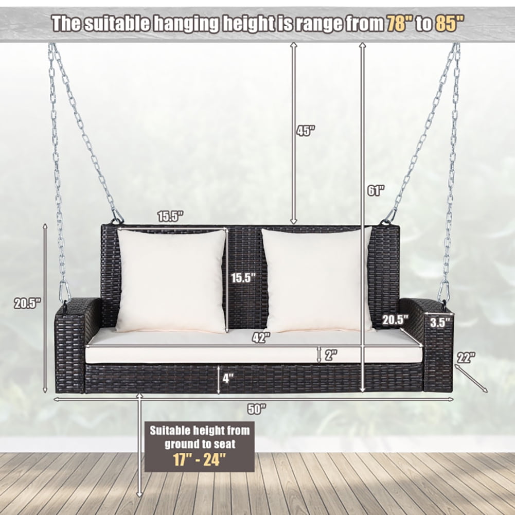 Aimee Lii 2-Person Patio Rattan Porch Swing with Cushions, Outdoor Patio Furniture, White Aimee Lii 2-Person Patio Rattan Porch Swing with Cushions, Outdoor Patio Furniture, White