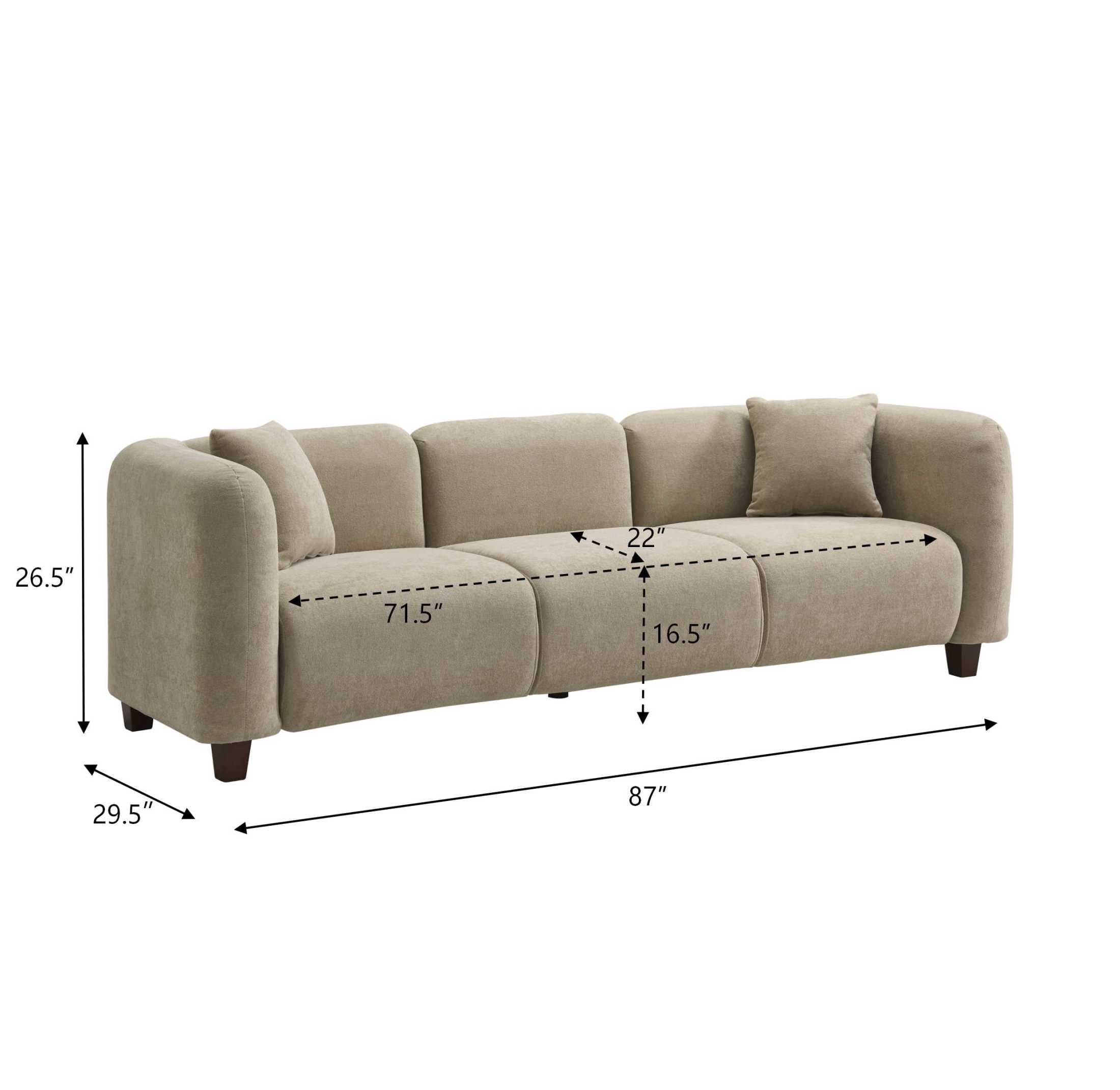 Christopher Knight Home 87" Modern Upholstered Sofa, Oversized 3-Seater Couch with Pillows, Wood Legs, Nomad