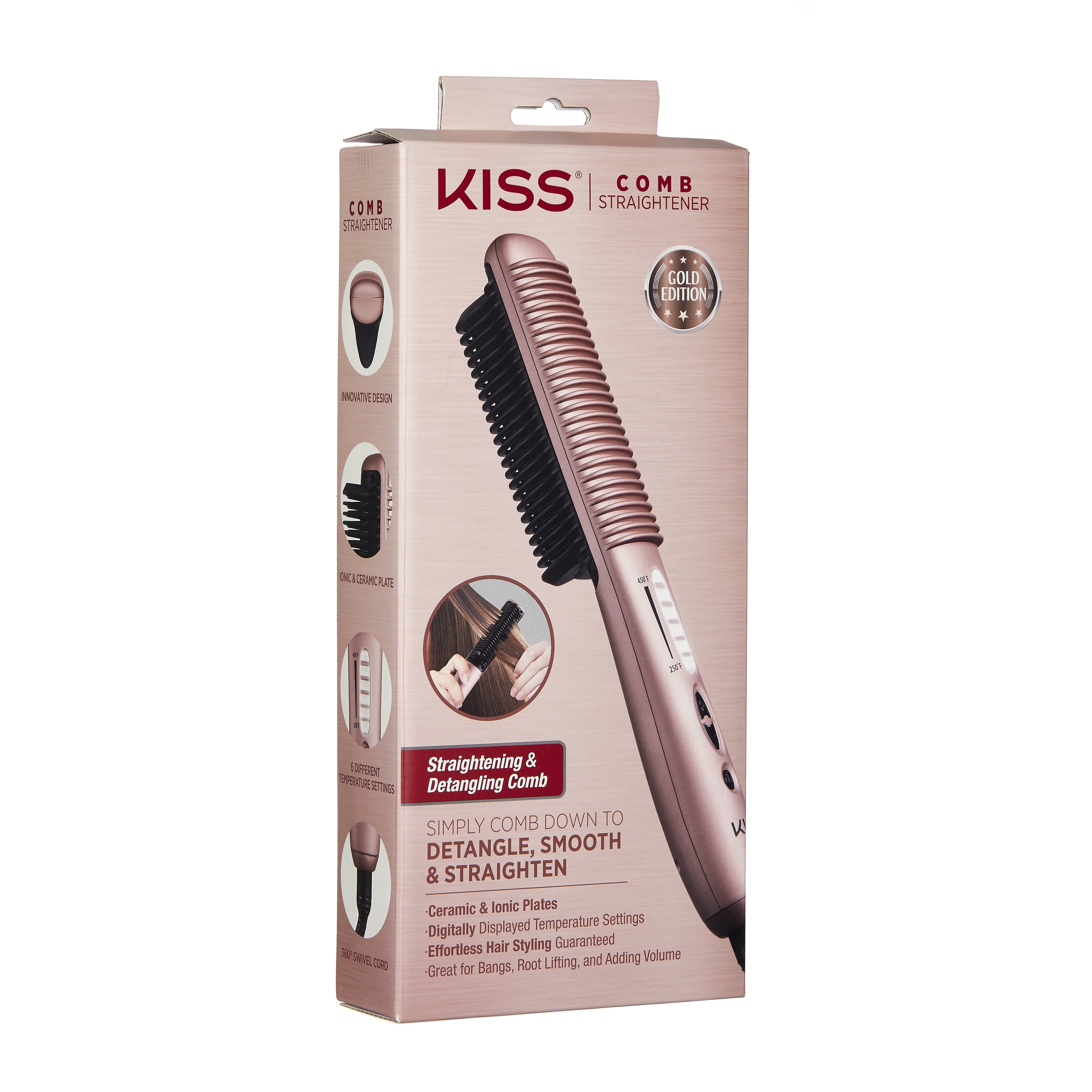 Kiss Professional Ceramic Hair Straightening Brush/Styling Comb Gold Edition Kiss Professional Ceramic Hair Straightening Brush/Styling Comb Gold Edition