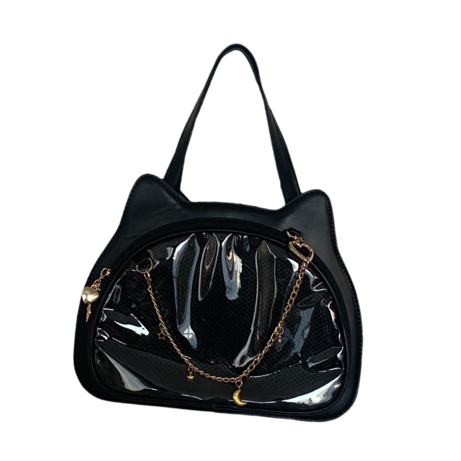 Wxqbjtam Cat Shape Shoulder Bag PU Adjustable Detachable Shoulder Strap Small Cute Casual Black
