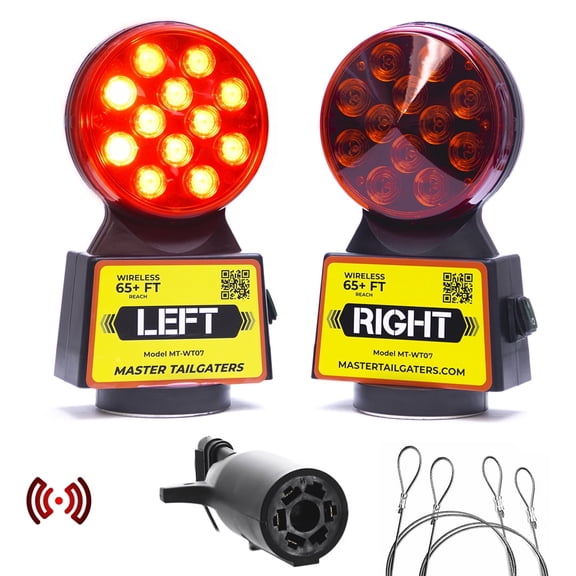Master Tailgaters Wireless Trailer Tow Lights - Magnetic Mount - 48 ft Range - 7 Pin Flat Connection
