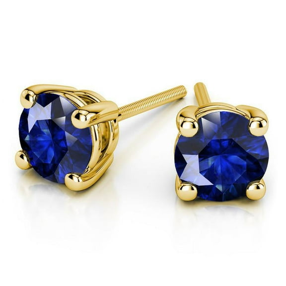 Paris Jewelry 24K Yellow Gold Plated 2 Cttw Blue Sapphire Round Stud Earrings Jewelry Gift for Women