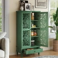 thumbnail image 4 of Atumcto 55" Tall Storage Cabinet with 2 Doors & Drawer, Vintage Carved Wood Accent Cabinet with Solid Wood Legs, Stylish Storage Solution for Living Room, Entryway, Dining Room, Antique Green, 4 of 17
