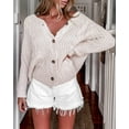 thumbnail image 2 of Women’s Button Down Cardigan Sweaters Open Front Cable Knit Off Shoulder Long Sleeve Baggy Crop Outwear, 2 of 8