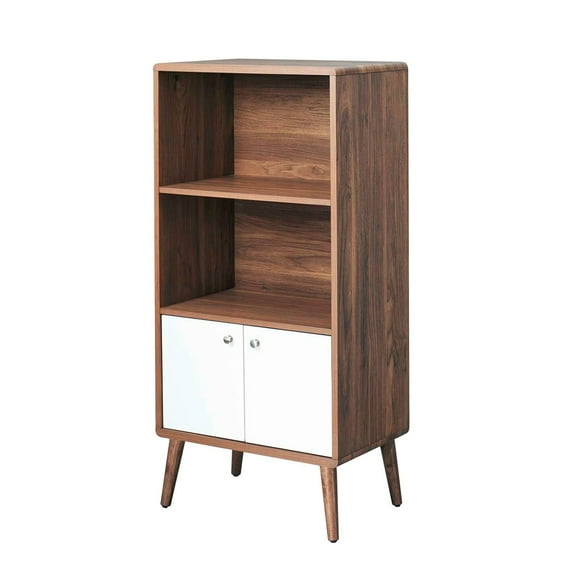Bookcase Book Shelf Rack Cabinet, Walnut White, Wood, Mid Century Living Lounge Cafe Lobby Hospitality Restaurant, Modern Contemporary HB34569