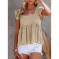 thumbnail image 4 of Camisas sin mangas para mujer, cuello cuadrado, volantes, color puro, moda informal para el trabajo, citas, albaricoque L, 4 of 6