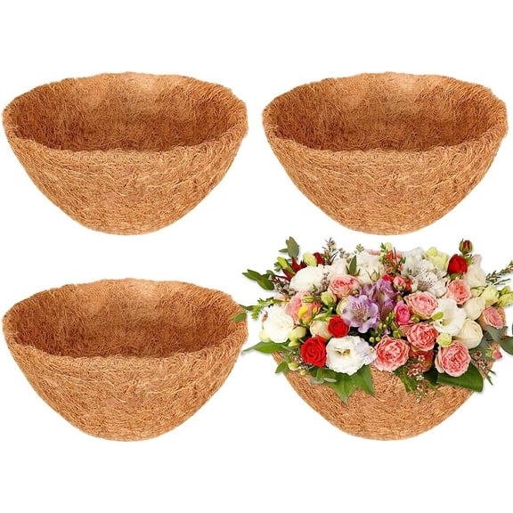 4Pcs 8 Inch Coconut Liners for Planters, Round Hanging Basket Liners Natural Coco Coir Basket Coco Replacement Liners for Hanging Basket Planters Indoor Outdoors Plants Flowers Pot