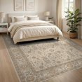 thumbnail image 3 of ODIKA 8'x10' Beige Traditional Medallion Floral Washable Area Rug Classic Ornate Botanical Motifs with Intricate Durable, Non-Slip for Living Room, Under Sectional, Family, 3 of 7