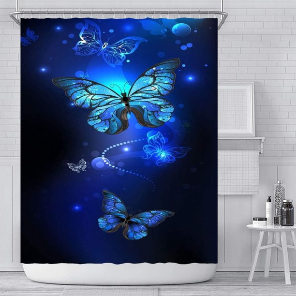 Blue Butterfly Fashion Shower Curtain Modern Cloth Fabric Bathroom ...