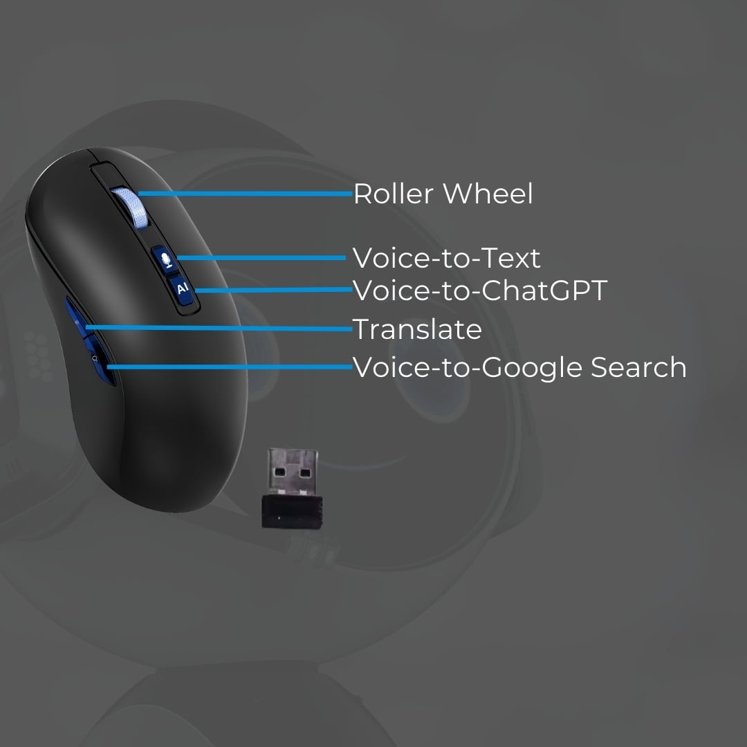 VoiceX AI Mouse – Voice-to-Text, ChatGPT, Google Search, 500WPM Dictation, 99% Accuracy, Instant Translation, Screenshot Translator, Bluetooth/USB, Windows & Mac Compatible