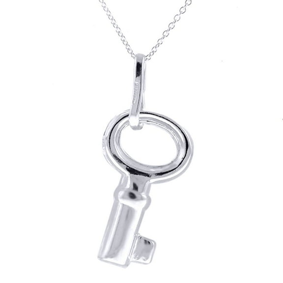 Gem Stone King 925 Sterling Silver Small Key Pendant Necklace for Women with 18 inches Chain | 23MM = 0.90 inch