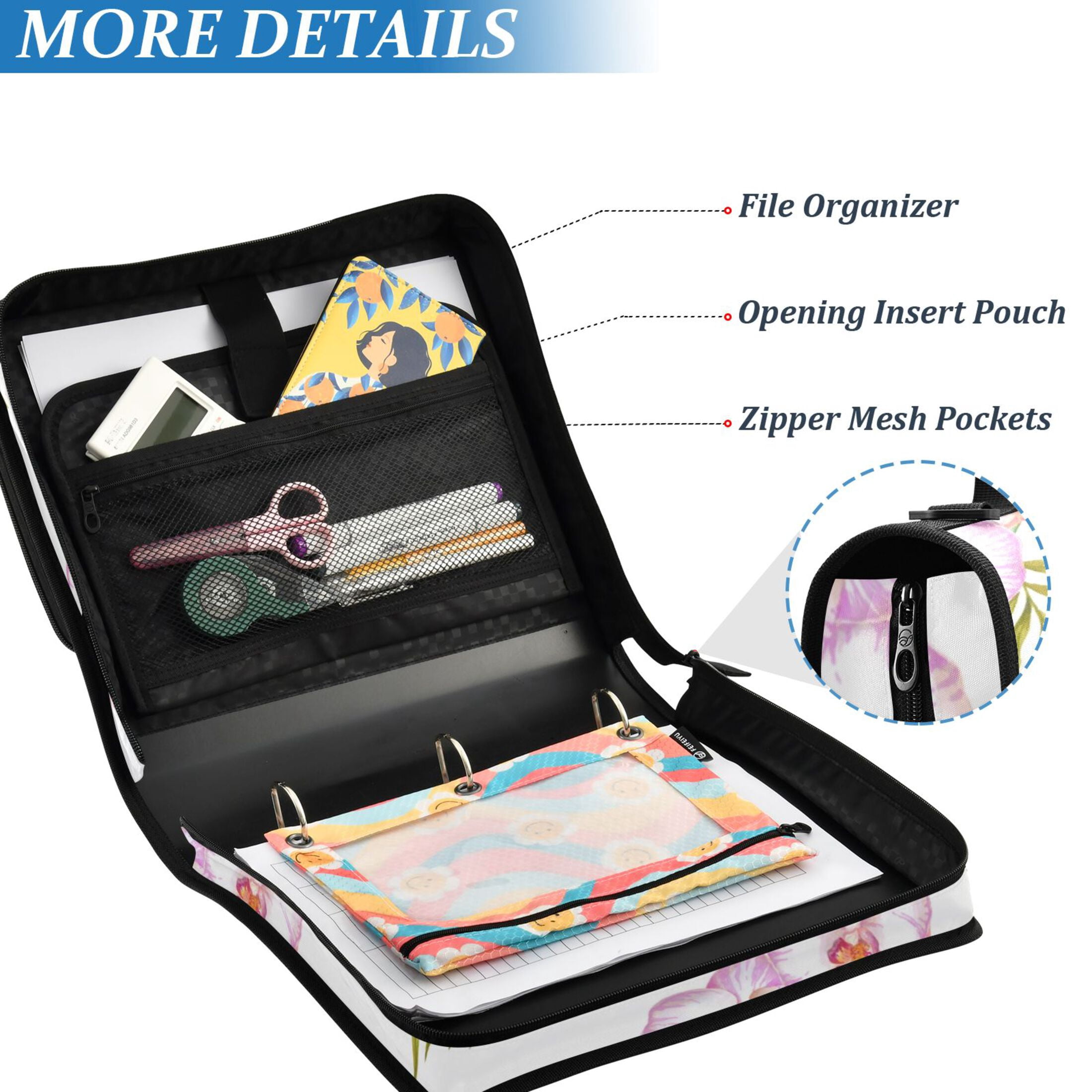 ALAZA Zipper Binder Flamingo Flowers 3 Ring Trapper Keeper File Folder Organizer Bag