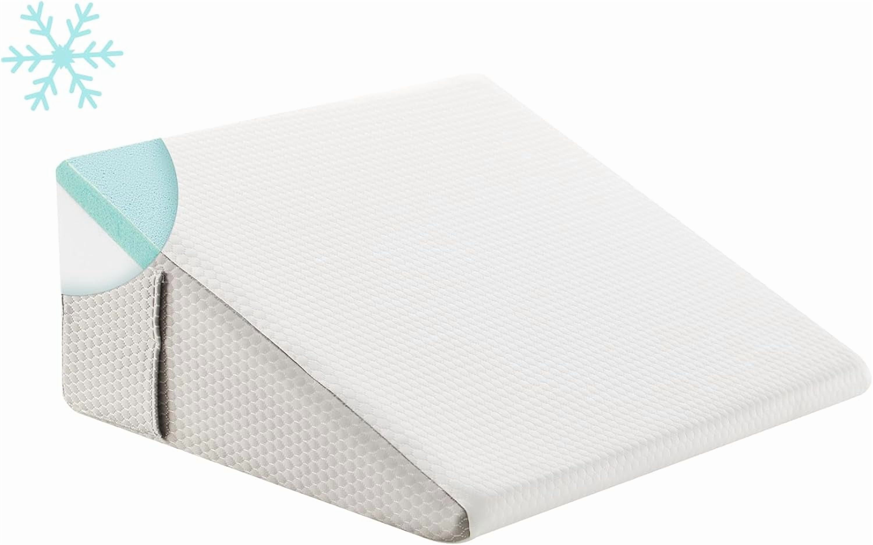 Wedge Pillow, 10 inch Bed Wedge Pillow for Headboard, Pillow Wedge for Acid Reflux Relief, Sleeping, Back Pain Relief, Snoring, Triangle Pillow Wedge, White/Grey
