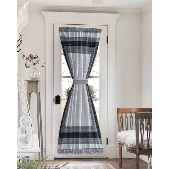 Gray Boho Blackout Curtains French Door Curtains for Door Window, Vintage Country Chic Shabby Ombre Geometric Privacy Drapery for Patio/Sidelight Doors, 1 Panel with Tieback, 25 x 72 Inches