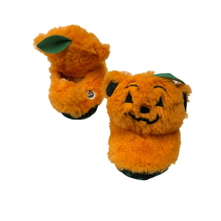 Build A Bear Boys & Girls Orange Pumpkin Slippers Halloween House Shoes