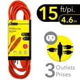 thumbnail image 2 of Elink - 3 Outlet Outdoor Electrical Extension Cord, 15 Feet Length, Orange, 2 of 3