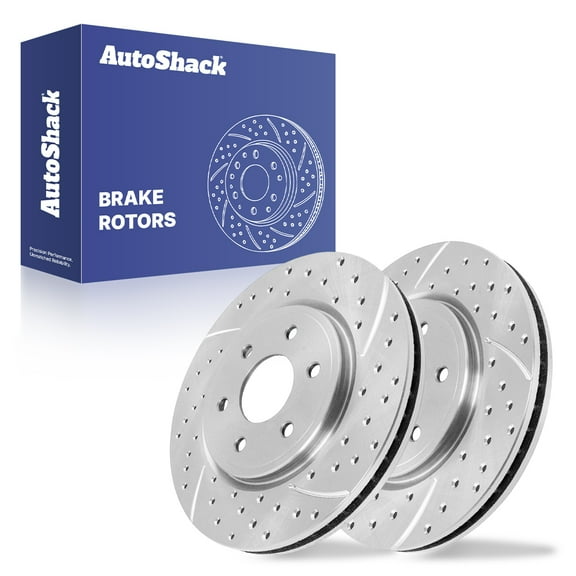 AutoShack Front Vented Drilled & Slotted Silver Zinc Coated Brake Rotors 2-PC Set Replacement for 2005-2025 Nissan Frontier 2005-2015 Nissan Xterra SilverShield Pro 11.65" (296 mm)