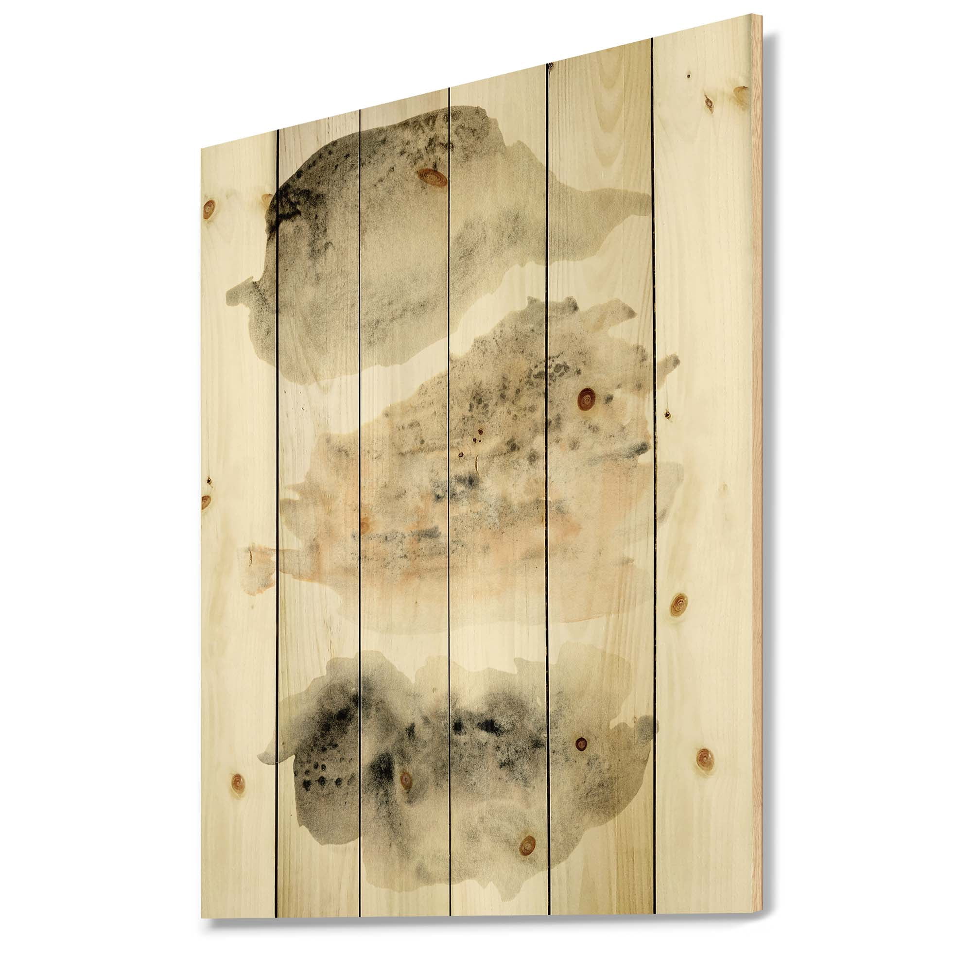 Designart 'Golden Beige and Grey Clouds I' Modern Print on Natural Pine Wood