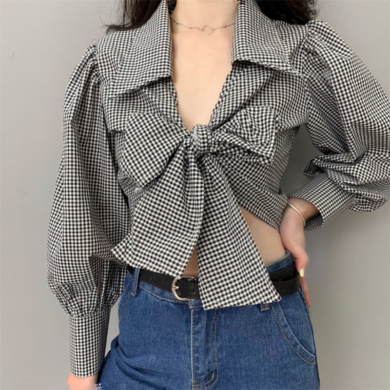 ZANZEA Womens Blouses V-Neck Lace-Up 