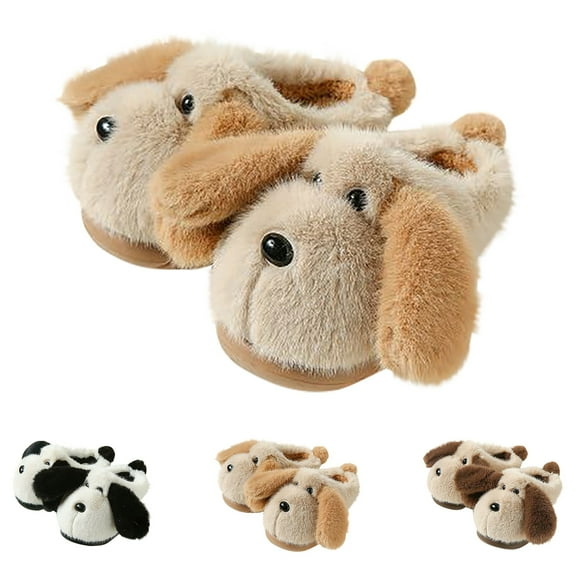 Otqutp Dog Fuzzy Slippers for Boys Girls Non-Slip Furry Soft House Slides Teen Fall Winter Warm Bedroom Indoor Shoes
