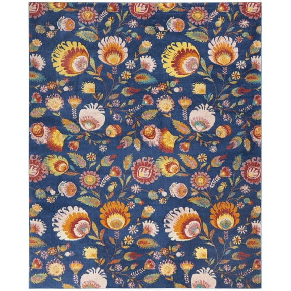 8' X 10' Navy Blue Floral Power Loom Area Rug