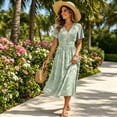 thumbnail image 5 of Floral Dress for Women Summer Casual Wrap V Neck Short Sleeve Sundress A-Line Beach Vacation Dresses 2026, 5 of 7