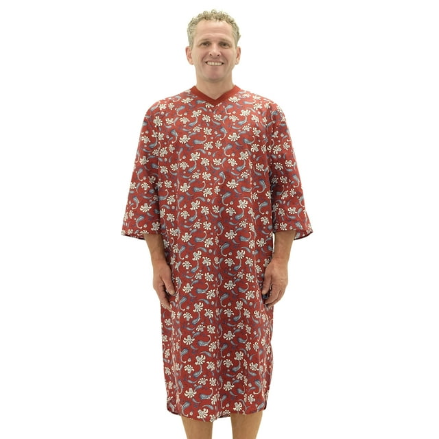 Silvert's Men's Hospital Gown with Full Open Back, Wine Paisley, L