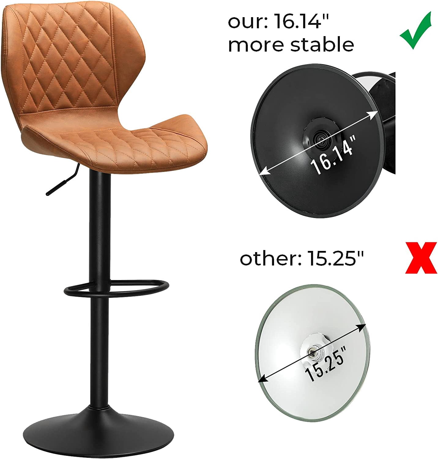 Afuhokles Set of 4 PU Leather Bar Stools Kitchen Dining Bar Chairs Rustic Low Back Brown