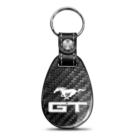 Ford Mustang GT Real Black Carbon Fiber with Leather Strap Large Tear Drop Key Chain