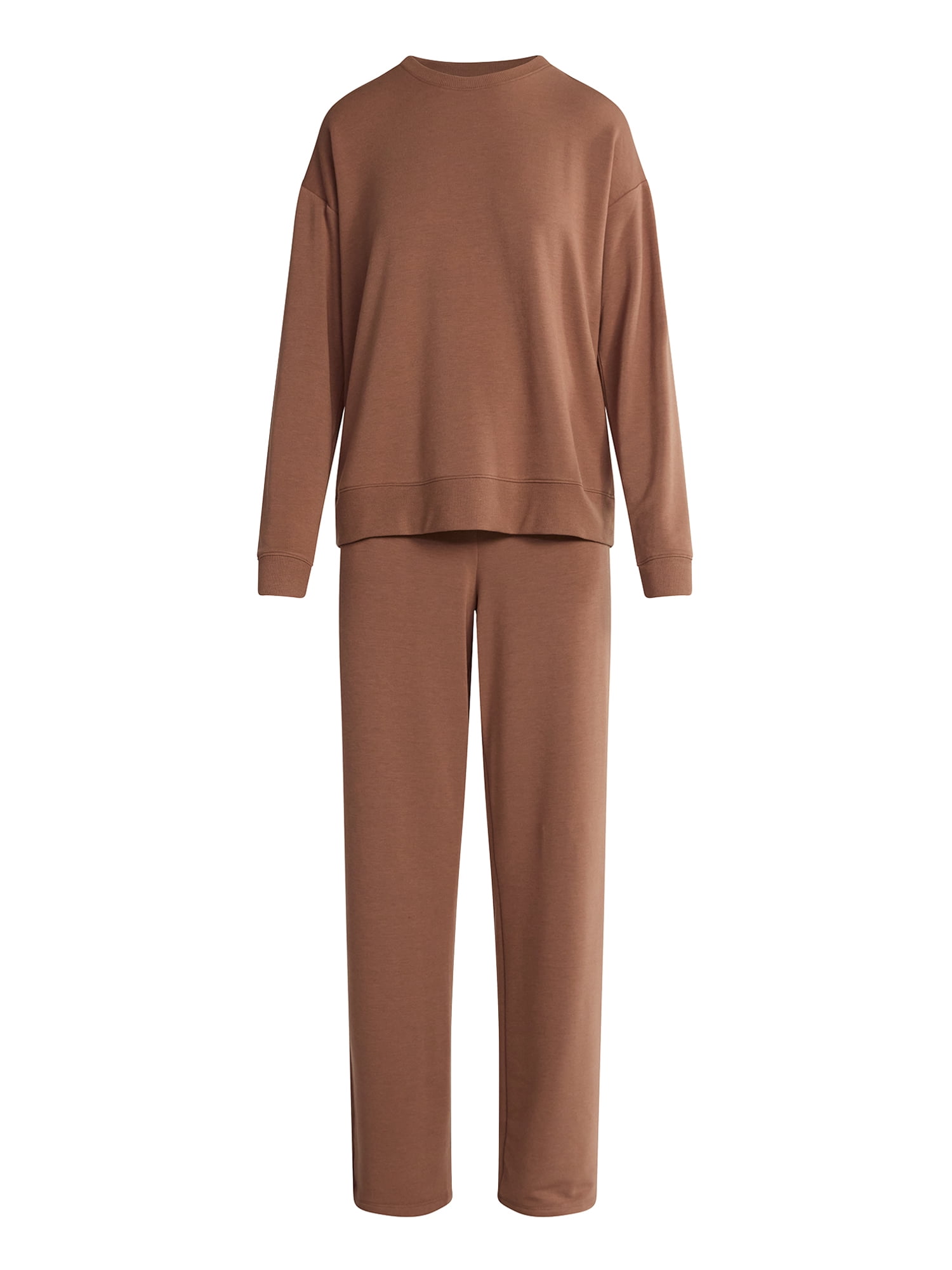 Joyspun Women's Fleece Long Sleeve Top and Straight Leg Pants Lounge Set, 2-Piece, Sizes XS-3X