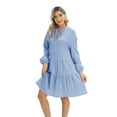 thumbnail image 2 of Monfince Women's V Neck Long Sleeve Shirt Dress A-line Swing Casual Summer Dress for Cocktail Wedding Party, Blue, US 14, 2 of 5