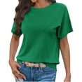 thumbnail image 4 of Short Sleeved Solid Color Women Casual Crew Neck Short Sleeve Knit Sweater Tops, 4 of 6