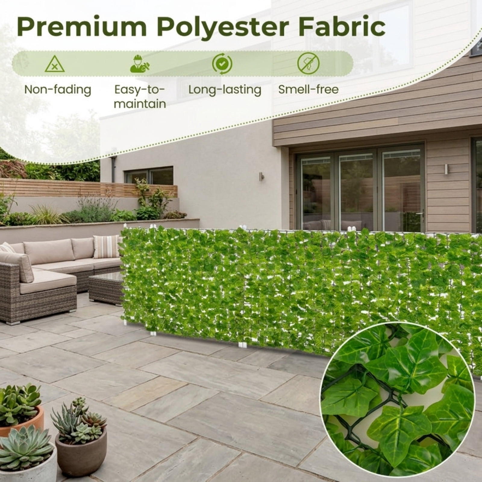 Vebreda Artificial Plant Decor, 120 x 40 Inch Artificial Ivy Privacy Fence Faux Ivy Vines Covering, Large 3D Lifelike Ivy Hedge