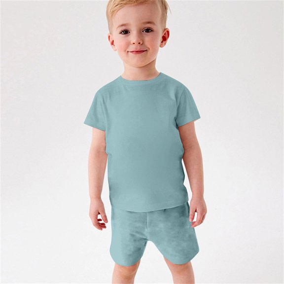 YWDJ Toddler Baby Boys Girl Comfortable Color Short Sleeve Cotton T-shirt Shorts Set Green 5-6T