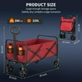 thumbnail image 3 of Wagons Carts Foldable, Utility Collapsible Wagon with All-Terrain Wheels, Drink Holders & Adjustable Handle, 380 LBS Portable Grocery Wagon for Shopping, Camping, Garden -Red, 3 of 8