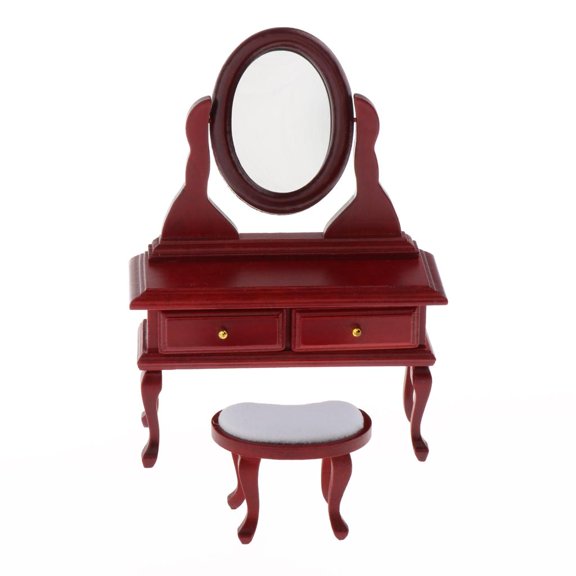 JWQFBC 1/12 Scale Dollhouse Bedroom Furniture Accessories, Miniature Wooden Dressing