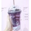 One opening Unisex Double Straw Cup Creative Space Wandering Theme Heat Insulated Plastic Water