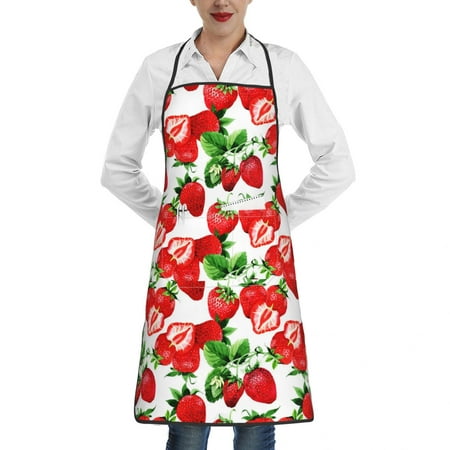 

Watercolor Strawberry Pattern Women S And Men S Kitchen Waterproof Apron Common In Restaurants Supermarkets And Hotels Anti Fouling Pocket Locking Apron