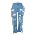 thumbnail image 2 of Idoravan Women's Plus Size Pants Womens Casual Tattered Fringed Jeans Fashion Personality Street Trend Denim Pants, 2 of 9