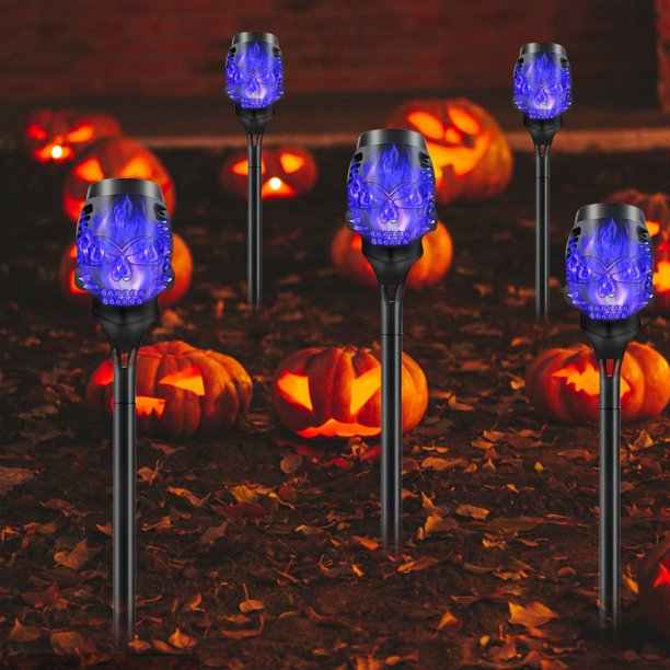Luz De Antorcha De Llama Solar Pathway Light 12LED Luz de antorcha de seguridad para Patio Street Balcón (Azul 4 piezas)