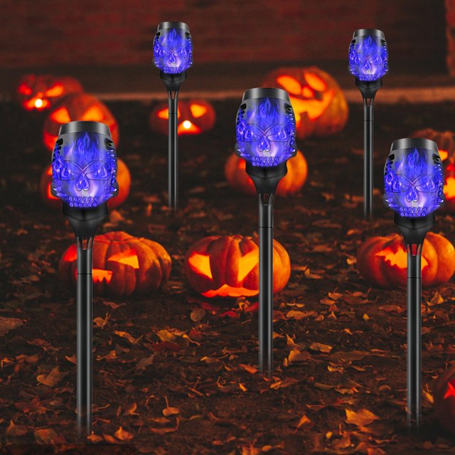 Luz De Antorcha De Llama Solar Pathway Light 12LED Luz de antorcha de seguridad para Patio Street Balcón (Azul 4 piezas)