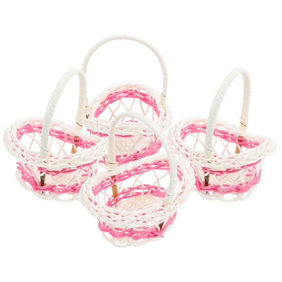 MLINS 4 Pcs Mini Woven Flower Basket Small Storage Micro Scene Pink