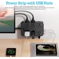 thumbnail image 3 of Flat Plug Power Strip Surge Protector 5 Ft Extension Cord with 12 AC Outlets 6 USB Ports 3 Side Multi Plug Outlet Extender Home Office Kitchen Dorm Room Wall Desk Charging Station ETL Listed, 3 of 3