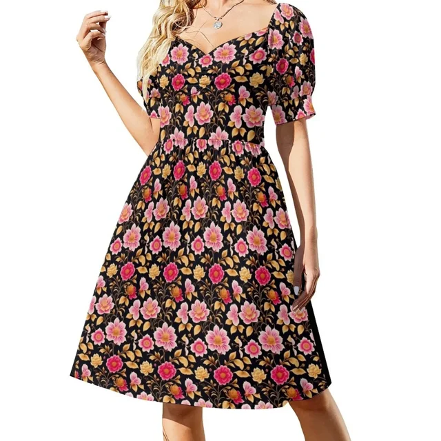 Chinoiserie Delicados motivos florales sobre tela de alta calidad para un vestido sin mangas de estilo lujoso y sofisticado