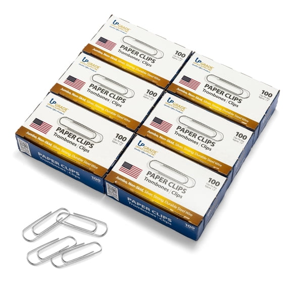 Upgrade Jumbo Office Paper Clips, Non-Skid, 1.9 Inch, 6 Boxes of 100 (600 Count), Silver, Made in USA